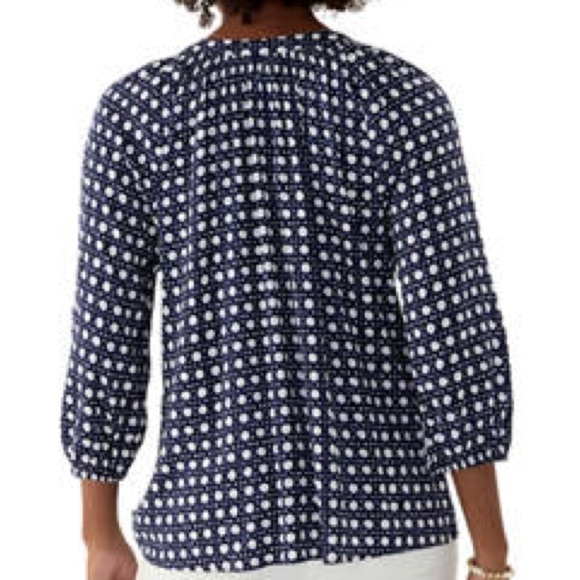 Crown & Ivy Boho Pink & Green Geo Print Popover Tunic Top Smocked V-neck Sz XS - Picture 12 of 14